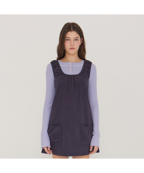 DEARSTALKER(ディアストーカー)の「D. BASIC WAFFLE SEMI SQUARE NECK T - 4 COLOR(Tシャツ/カットソー・レディース・ブルー/オリーブ/Cream/ブラック・FREE)」の3枚目の写真