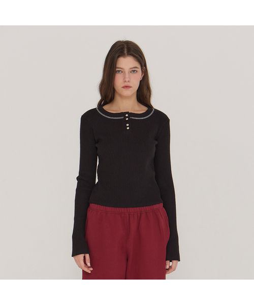 DEARSTALKER(ディアストーカー)の「D. BASIC WAFFLE SEMI SQUARE NECK T - 4 COLOR(Tシャツ/カットソー・レディース・ブルー/オリーブ/Cream/ブラック・FREE)」の2枚目の写真
