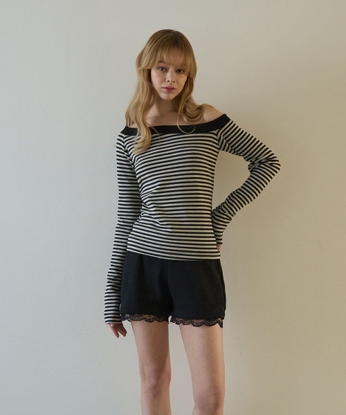 5OML（オーオーエムエル）の「ワンサイドオフショルダー ストライプロングスリーブ ブラック（Tシャツ/カットソー・レディース・ブラック・FREE）」の2枚目の写真