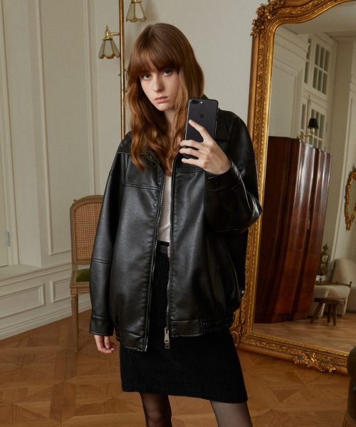 LADY VOLUME(レディーボリューム)の「9169 NATURAL WASHED OVER-FIT LEATHER JACKET_BLACK(ライダースジャケット・レディース・その他・FREE)」の1枚目の写真