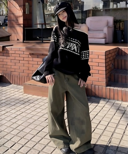 CANVAS+(キャンバスプラス)の「【CANVAS+】ノルディック柄ニットトップス(ニット/セーター・レディース・ブラック/レッド・M)」の17枚目の写真