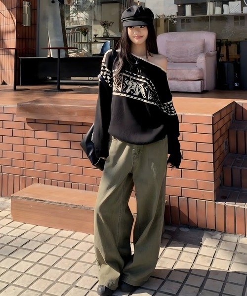 CANVAS+(キャンバスプラス)の「【CANVAS+】ノルディック柄ニットトップス(ニット/セーター・レディース・ブラック/レッド・M)」の18枚目の写真