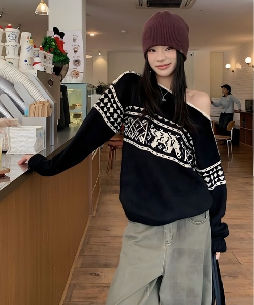 セール】【CANVAS＋】ノルディック柄ニットトップス（ニット/セーター