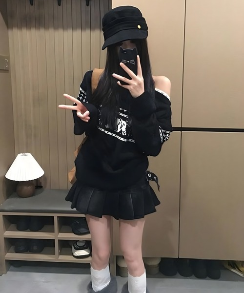 CANVAS+(キャンバスプラス)の「【CANVAS+】ノルディック柄ニットトップス(ニット/セーター・レディース・ブラック/レッド・M)」の4枚目の写真