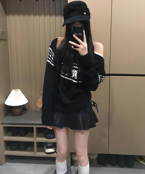 CANVAS+(キャンバスプラス)の「【CANVAS+】ノルディック柄ニットトップス(ニット/セーター・レディース・ブラック/レッド・M)」の5枚目の写真