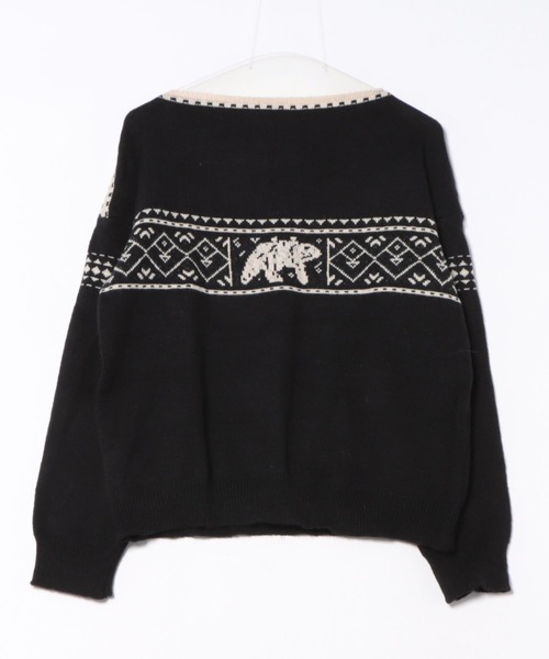 CANVAS+(キャンバスプラス)の「【CANVAS+】ノルディック柄ニットトップス(ニット/セーター・レディース・ブラック/レッド・M)」の6枚目の写真