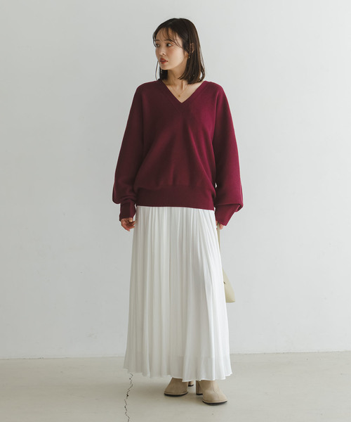Noble（ノーブル）の「《追加》カシミヤMIXスムースVプルオーバー2（ニット/セーター・レディース・ボルドー/アイボリー/ネイビー・FREE）」の19枚目の写真