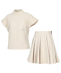KIM YOUNG JOO GOLF（キムヨンジュゴルフ）の「Spring/Summer Set-Up Mock Neck T-Shirt Pleated Culotte Women's Golf Skirt Set DPMLSE16（セットアップ）」