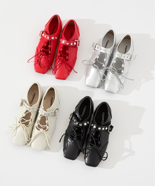 Casselini（キャセリーニ）の「Casselini(キャセリーニ)レースアップスニーカー（スニーカー・レディース・ブラック/シルバー/ホワイト/レッド・23/23.5/24/24.5）」の2枚目の写真