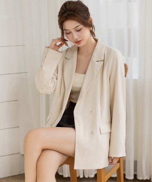 DAY CLOSET（デイ クローゼット）の「後ろ姿もキレイ魅せ。長袖バックスリット ダブルブレスト テーラードジャケット レディース（テーラードジャケット・レディース・ブラウン/アイボリー/ブラック・L/M）」の12枚目の写真