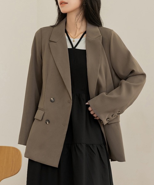 DAY CLOSET（デイ クローゼット）の「後ろ姿もキレイ魅せ。長袖バックスリット ダブルブレスト テーラードジャケット レディース（テーラードジャケット・レディース・ブラウン/アイボリー/ブラック・L/M）」の20枚目の写真