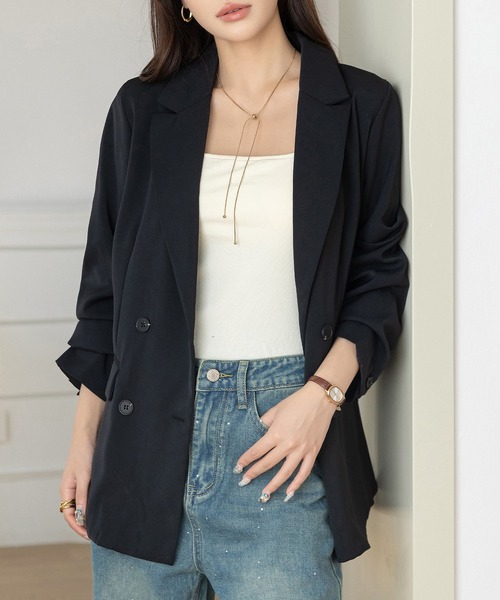 DAY CLOSET（デイ クローゼット）の「後ろ姿もキレイ魅せ。長袖バックスリット ダブルブレスト テーラードジャケット レディース（テーラードジャケット・レディース・ブラウン/アイボリー/ブラック・L/M）」の15枚目の写真