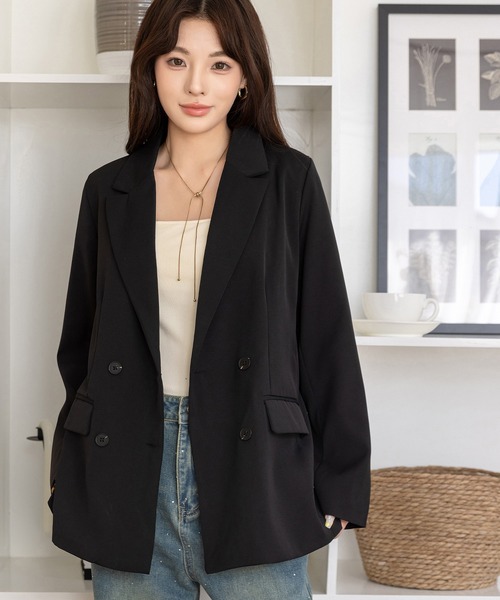 DAY CLOSET（デイ クローゼット）の「後ろ姿もキレイ魅せ。長袖バックスリット ダブルブレスト テーラードジャケット レディース（テーラードジャケット・レディース・ブラウン/アイボリー/ブラック・L/M）」の16枚目の写真