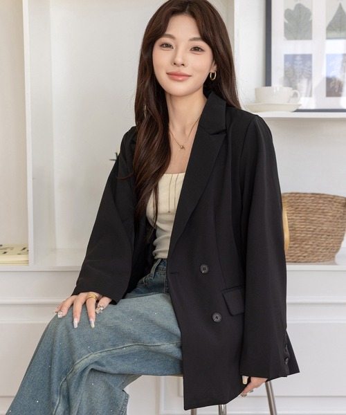 DAY CLOSET（デイ クローゼット）の「後ろ姿もキレイ魅せ。長袖バックスリット ダブルブレスト テーラードジャケット レディース（テーラードジャケット・レディース・ブラウン/アイボリー/ブラック・L/M）」の17枚目の写真