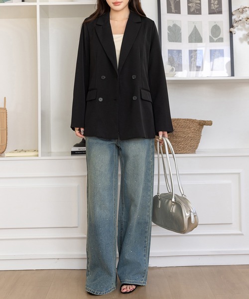 DAY CLOSET（デイ クローゼット）の「後ろ姿もキレイ魅せ。長袖バックスリット ダブルブレスト テーラードジャケット レディース（テーラードジャケット・レディース・ブラウン/アイボリー/ブラック・L/M）」の19枚目の写真