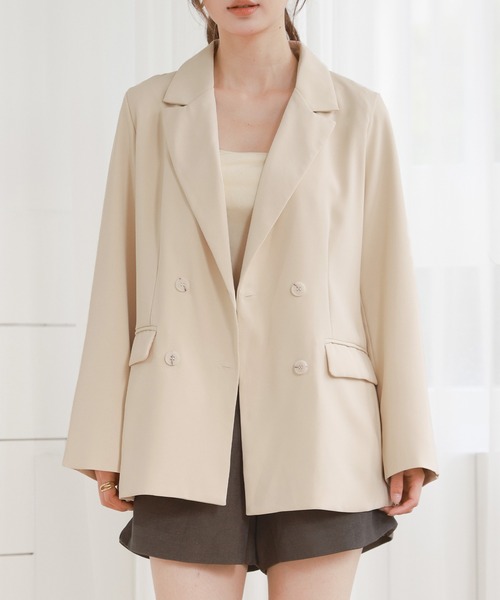 DAY CLOSET（デイ クローゼット）の「後ろ姿もキレイ魅せ。長袖バックスリット ダブルブレスト テーラードジャケット レディース（テーラードジャケット・レディース・ブラウン/アイボリー/ブラック・L/M）」の8枚目の写真