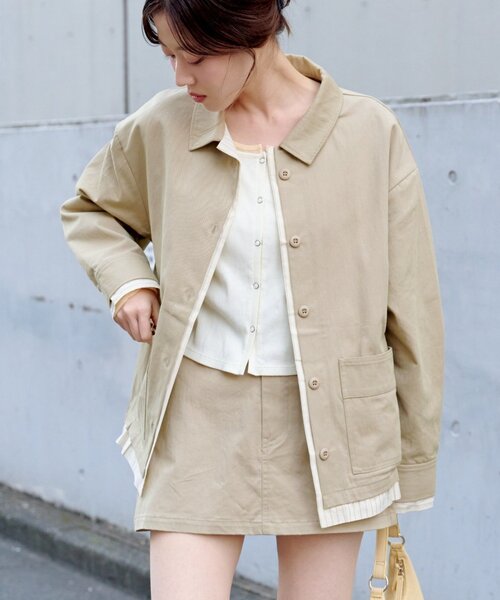 Kastane（カスタネ）の「【SETUP対応】レイヤードミドルシャツジャケット（その他アウター・レディース・ベージュ系その他/ネイビー/ダークブルー/ベージュ・FREE）」の2枚目の写真