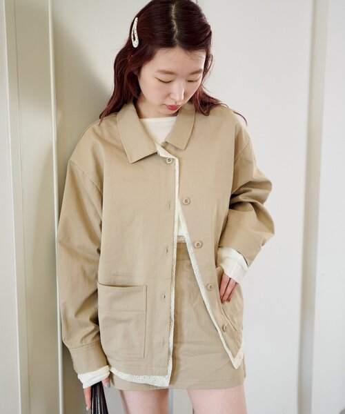 Kastane（カスタネ）の「【SETUP対応】レイヤードミドルシャツジャケット（その他アウター・レディース・ベージュ系その他/ネイビー/ダークブルー/ベージュ・FREE）」の9枚目の写真