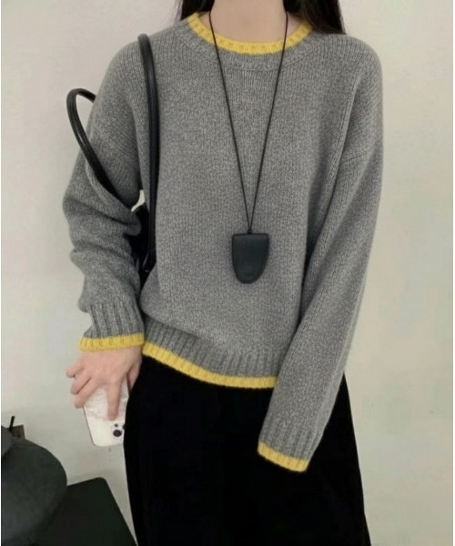 Ritzy（リッツィー）の「首＆袖＆裾配色切り替え クルーネックニット（ニット/セーター・レディース・ブルー/イエロー・FREE）」の2枚目の写真