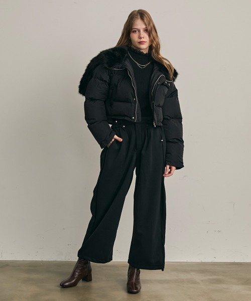 セール】ケープファーカラークロップド丈ブルゾン（ダウンジャケット