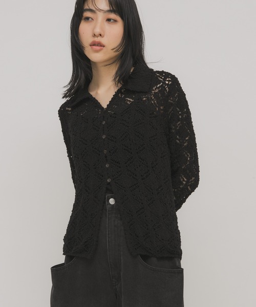 KBF（ケイビーエフ）の「クロシェレースニットシャツ（ニット/セーター・レディース・アイボリー/ブラック/レッド・ONE）」の13枚目の写真