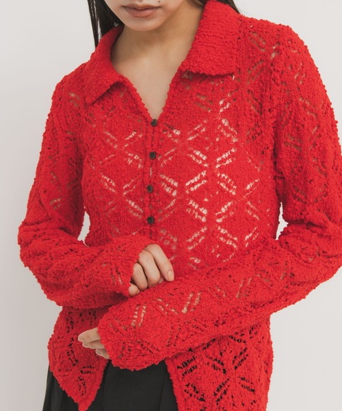 KBF（ケイビーエフ）の「クロシェレースニットシャツ（ニット/セーター・レディース・アイボリー/ブラック/レッド・ONE）」の17枚目の写真