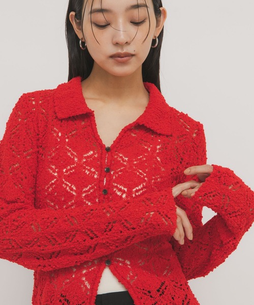 KBF（ケイビーエフ）の「クロシェレースニットシャツ（ニット/セーター・レディース・アイボリー/ブラック/レッド・ONE）」の18枚目の写真