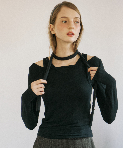 OURHOPE(アワーホープ)の「ウールスカーフレイヤードロングスリーブ - ブラック(Tシャツ/カットソー・レディース・ブラック・FREE)」の4枚目の写真