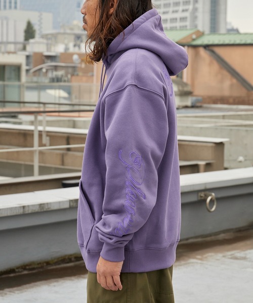 PLEASURES（プレジャー）の「PLEASURES/プレジャーズ SCRAWL HOODIE ヘビーウェイト プルオーバーパーカー 2026年春夏（パーカー・メンズ・パープル・XL/M/L）」の2枚目の写真