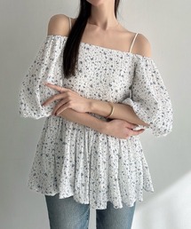 2wayオフショル花柄ペプラムトップス