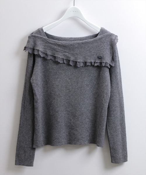 STAY MOTION（ステイモーション）の「【WEB限定】レース付きオフショルダーニット［韓国ファッション カジュアル］≪新作≫（ニット/セーター・レディース・オフホワイト/グレー・F）」の7枚目の写真