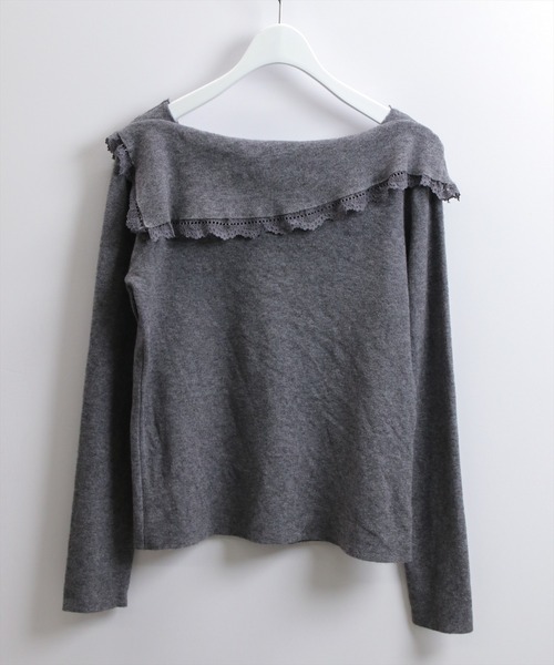 STAY MOTION（ステイモーション）の「【WEB限定】レース付きオフショルダーニット［韓国ファッション カジュアル］≪新作≫（ニット/セーター・レディース・オフホワイト/グレー・F）」の8枚目の写真