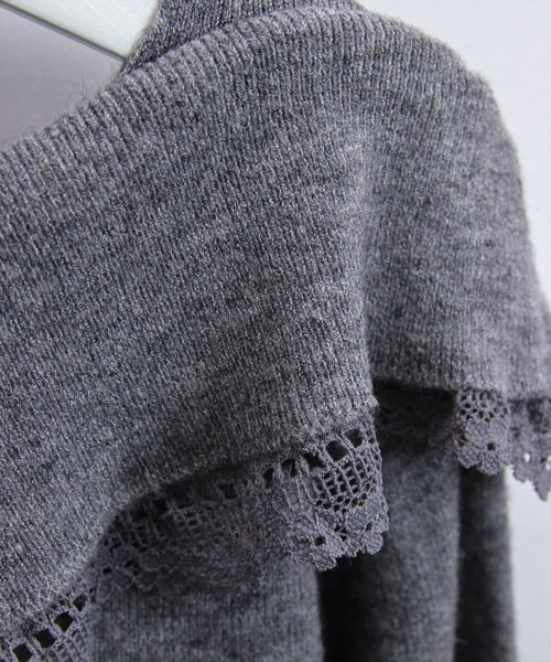 STAY MOTION（ステイモーション）の「【WEB限定】レース付きオフショルダーニット［韓国ファッション カジュアル］≪新作≫（ニット/セーター・レディース・オフホワイト/グレー・F）」の9枚目の写真