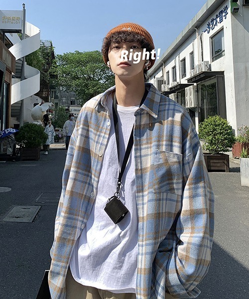 WARAIJOGO(ワライジョウゴ)の「【WARAIJOGO】ルーズシルエットネルチェック長袖シャツ/ネルシャツ(NEZ)(シャツ/ブラウス・メンズ・グリーン/ブルー・FREE)」の6枚目の写真