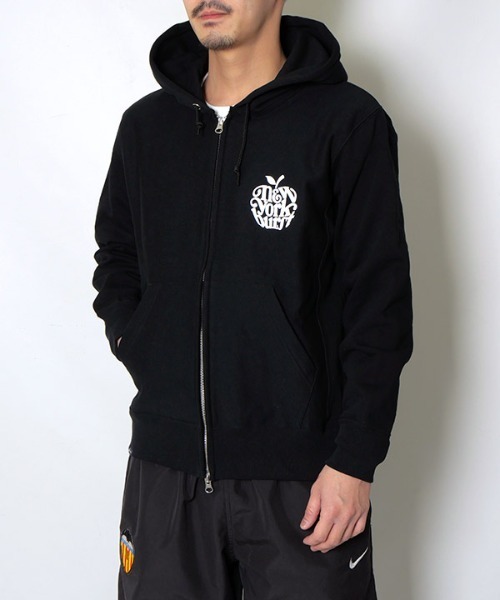 NEW YORK BURST(ニューヨークバースト)の「APPLE ZIP HOODIE(パーカー・メンズ・ブラック/ホワイト・S/M/L/XL)」の3枚目の写真