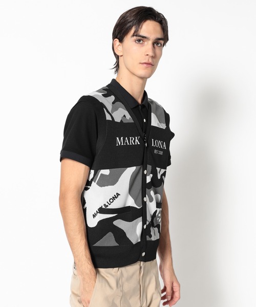 MARK & LONA（マークアンドロナ）の「Gauge Camouflage Knit Vest | MEN（ベスト・メンズ・ブラック/グリーン/ホワイト・48/46）」の2枚目の写真