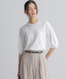 クリアストレッチビジューレーン6分袖 ニット