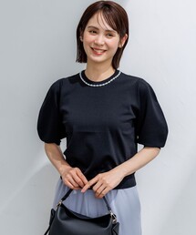 クリアストレッチビジューレーン6分袖 ニット