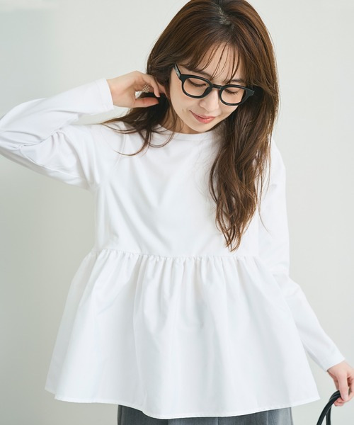 coca(coca)(コカ)の「異素材切り替え長袖Tシャツ(Tシャツ/カットソー・レディース・ブラック/ホワイト・L/M/S)」の2枚目の写真
