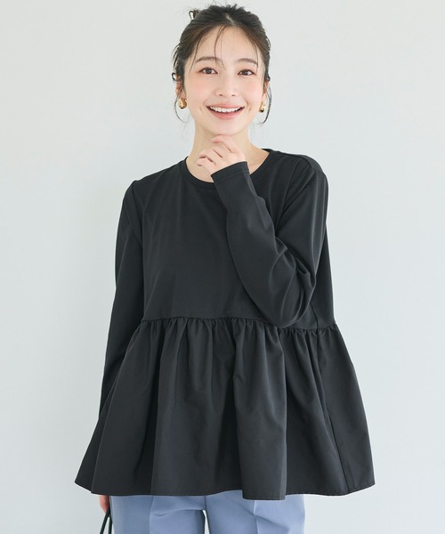 異素材切り替え長袖Tシャツ（Tシャツ/カットソー）｜coca（coca