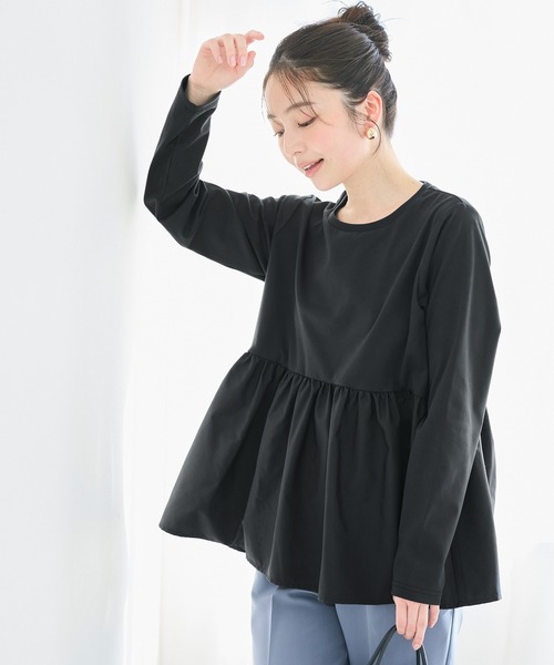 coca(coca)(コカ)の「異素材切り替え長袖Tシャツ(Tシャツ/カットソー・レディース・ブラック/ホワイト・L/M/S)」の6枚目の写真