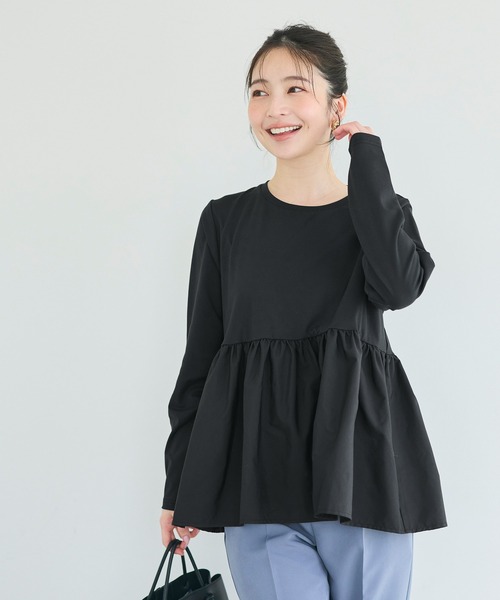 coca(coca)(コカ)の「異素材切り替え長袖Tシャツ(Tシャツ/カットソー・レディース・ブラック/ホワイト・L/M/S)」の8枚目の写真