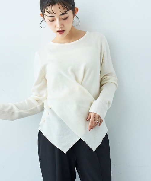 mil(ミル)の「クロスデザイン ニットトップス【586151】(ニット/セーター・レディース・アイボリー/ブラック・ONE SIZE)」の2枚目の写真