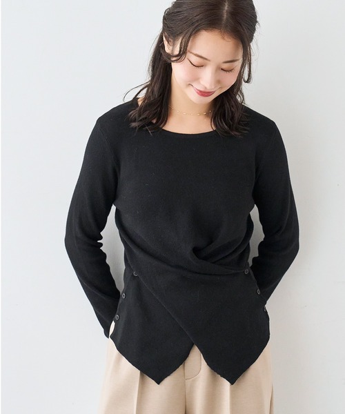 mil(ミル)の「クロスデザイン ニットトップス【586151】(ニット/セーター・レディース・アイボリー/ブラック・ONE SIZE)」の1枚目の写真
