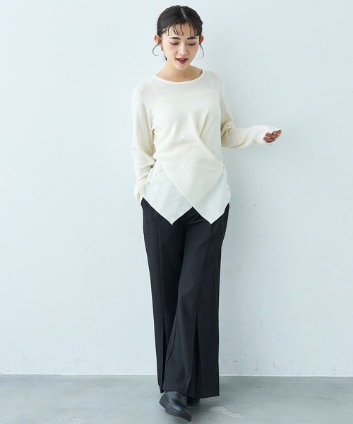 mil(ミル)の「クロスデザイン ニットトップス【586151】(ニット/セーター・レディース・アイボリー/ブラック・ONE SIZE)」の7枚目の写真