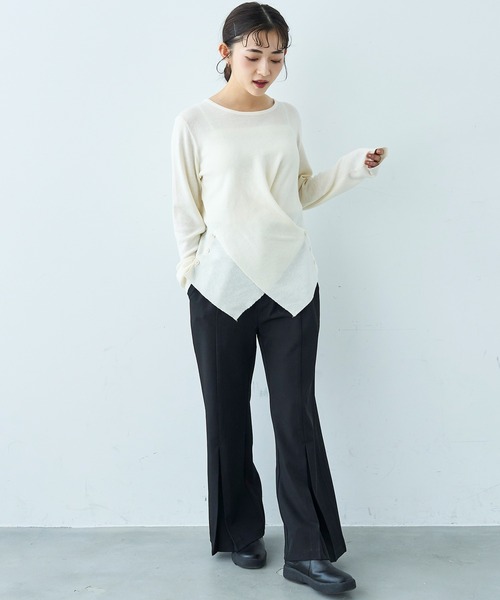 mil(ミル)の「クロスデザイン ニットトップス【586151】(ニット/セーター・レディース・アイボリー/ブラック・ONE SIZE)」の12枚目の写真