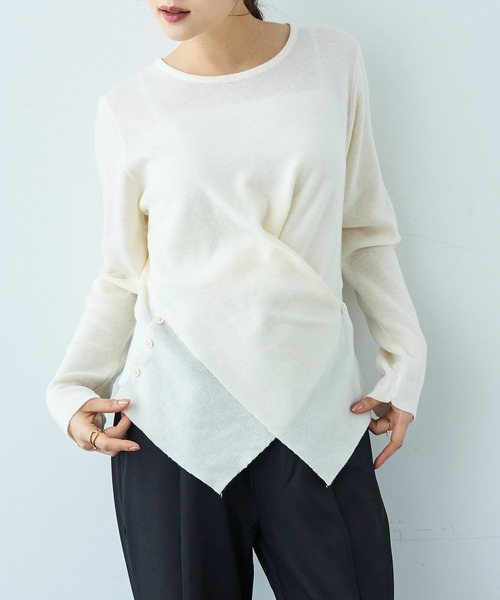 mil(ミル)の「クロスデザイン ニットトップス【586151】(ニット/セーター・レディース・アイボリー/ブラック・ONE SIZE)」の14枚目の写真