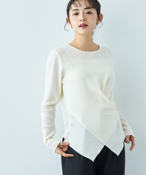 mil(ミル)の「クロスデザイン ニットトップス【586151】(ニット/セーター・レディース・アイボリー/ブラック・ONE SIZE)」の6枚目の写真