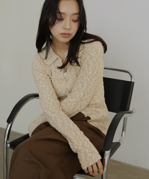 hellam（へラム）の「MIXヤーンポロニットカーディガン（ニット/セーター・レディース・グリーン/ベージュ/ブラックミックス・FREE）」の22枚目の写真