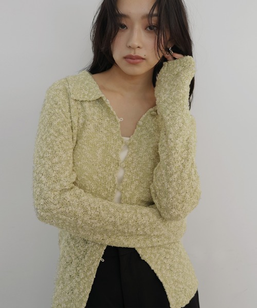 hellam（へラム）の「MIXヤーンポロニットカーディガン（ニット/セーター・レディース・グリーン/ベージュ/ブラックミックス・FREE）」の7枚目の写真